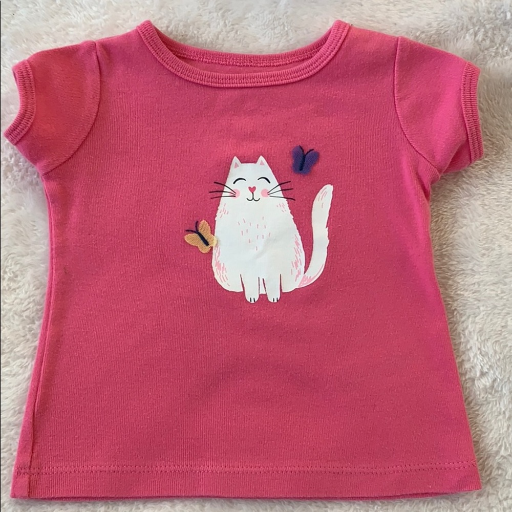 Carter’s Pink Cat T-shirt top 6 mos EUC